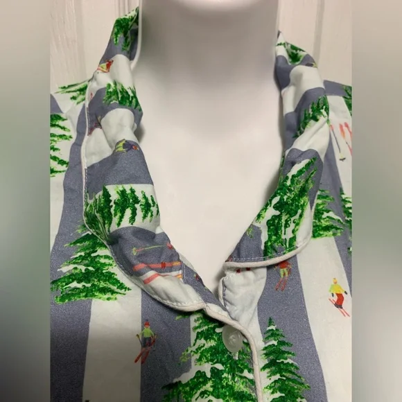 Sant and Abel Gray Malin Pajama Set Top Shorts Trees Skiers L Cotton